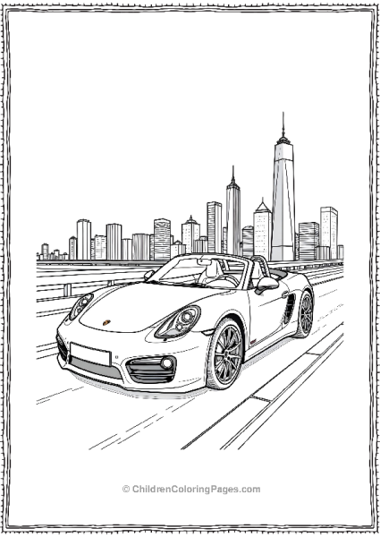 Porsche Boxster Driving Past A Modern Skyline Free PDF Printable