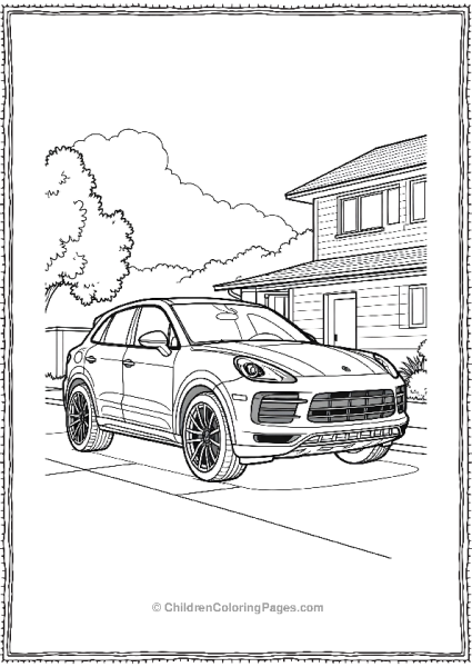 Porsche Cayenne Coupe Parked Near A Modern House Free PDF Printable