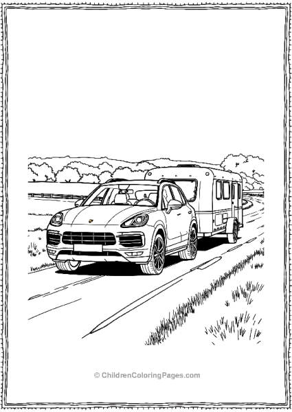 Porsche Cayenne Towing A Trailer On A Country Road Free PDF Printable