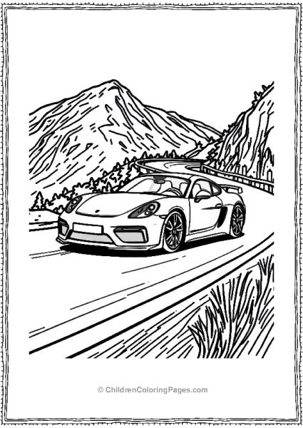 Porsche Cayman GT4 On A Winding Mountain Road Free PDF Printable