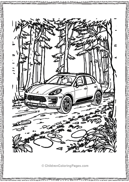 Porsche Macan GTS Driving Through A Forest Trail Free PDF Printable