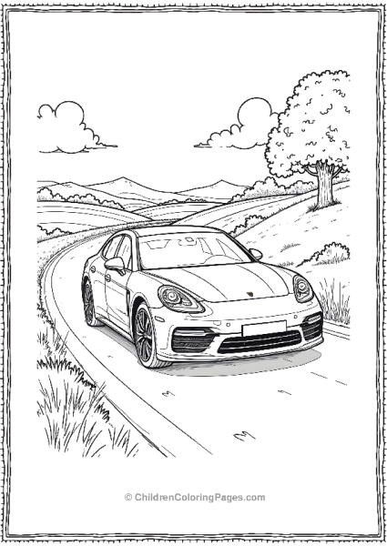 Porsche Panamera Cruising Through A Scenic Country Free PDF Printable