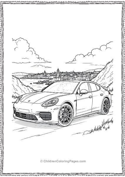 Porsche Panamera Turbo Parked On A Hilltop Free PDF Printable