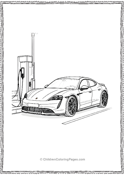 Porsche Taycan Charging At An Electric Station Free PDF Printable