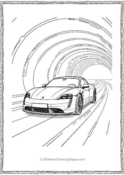 Porsche Taycan Cruising Through A Futuristic Tunnel Free PDF Printable