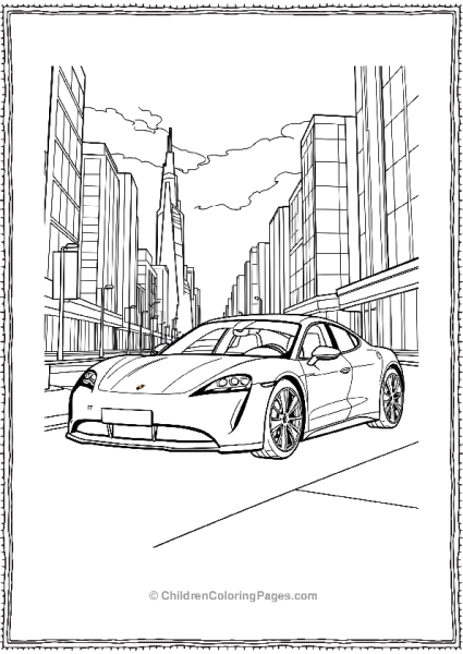 Porsche Taycan In A Futuristic Cityscape Free PDF Printable