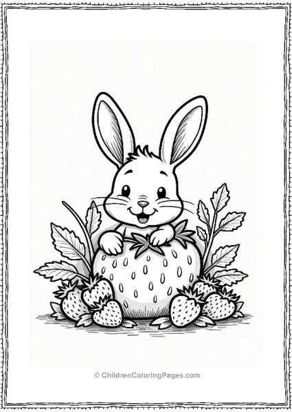 Rabbit Peeking Behind Strawberry Plant Free PDF Printable