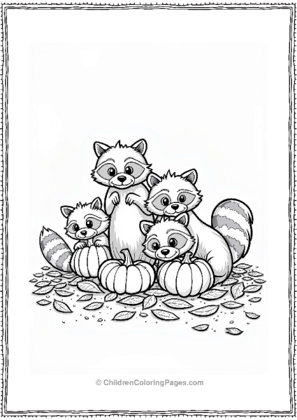 Raccoons Among Fall Leaves And Pumpkins Free PDF Printable