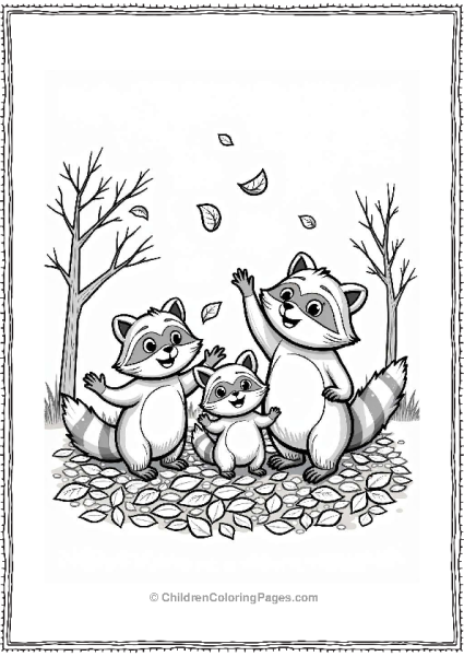 Raccoons Playing In Colorful Leaves Free PDF Printable