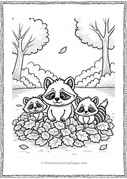 Raccoons Playing In Fall Leaves Free PDF Printable