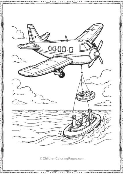 Rescue Airplane Flying Above The Ocean Free PDF Printable