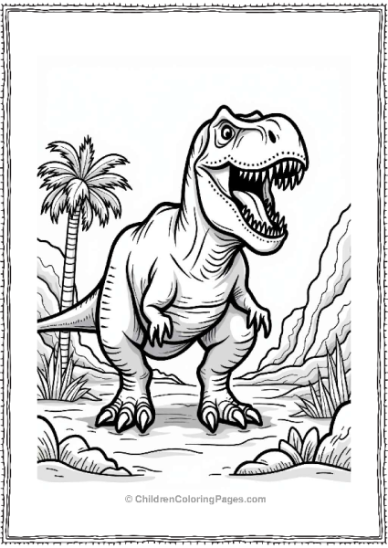 Roaring Tyrannosaurus Rex In Rocky Terrain Free PDF Printable