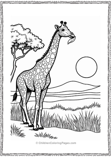 Savanna Sunset With Giraffe Free PDF Printable