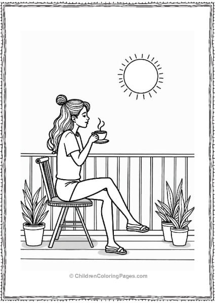 Serene Woman Enjoying Coffee At Sunrise Free PDF Printable