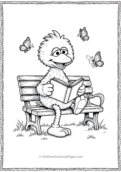 Sesame Street Big Bird Reading On A Park Bench Free PDF Printable