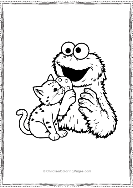 Sesame Street Cookie Monster And Kitten Sharing A Cookie Free PDF Printable