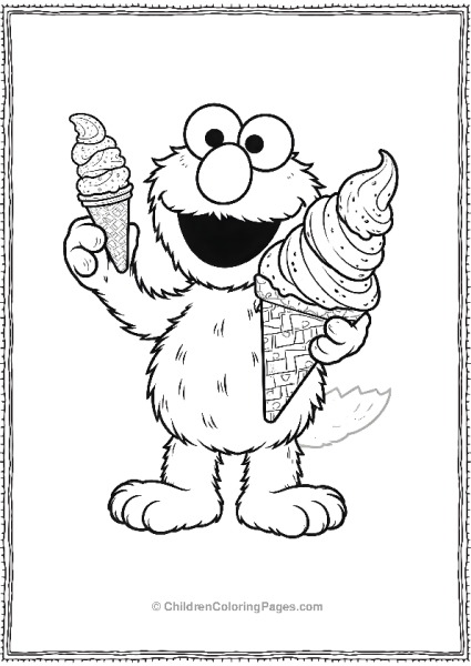 Sesame Street Cookie Monster Enjoying Ice Cream Cones Free PDF Printable