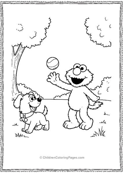 Sesame Street Elmo And Puppy Playing Fetch Free PDF Printable