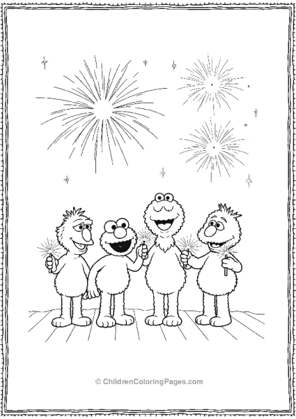 Sesame Street Friends Watching Fireworks Free PDF Printable