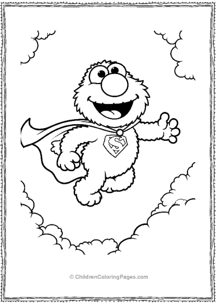 Sesame Street Grover Superhero Flying Through Clouds Scaled Free PDF Printable