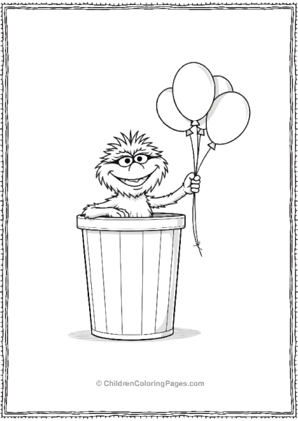 Sesame Street Oscar The Grouch In A Trash Can With Balloons Free PDF Printable