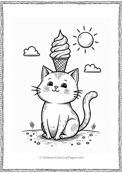 Silly Cat With Ice Cream Cone Free PDF Printable