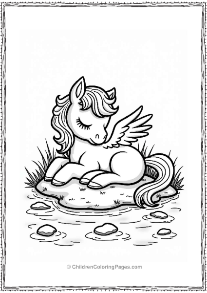 Sleepy Pegasus By A Peaceful Stream Free PDF Printable