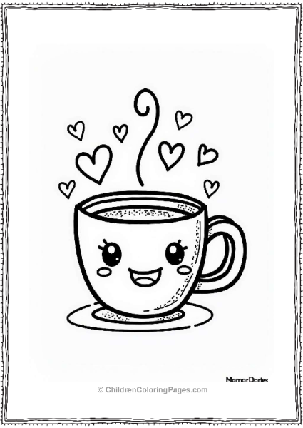 Smiling Coffee Cup With Hearts Free PDF Printable