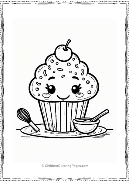 Smiling Cupcake On Kitchen Counter Free PDF Printable