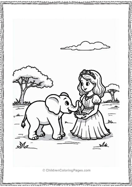 Sophia Feeding A Baby Elephant In The Savanna Free PDF Printable