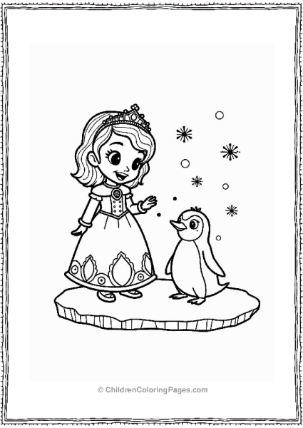 Sophia And Baby Penguin Playing In Snow Free PDF Printable