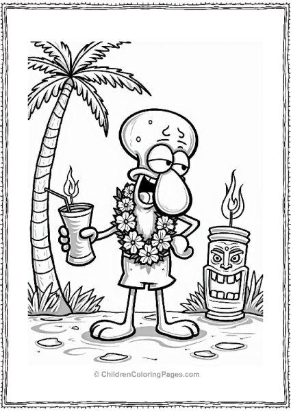 Squidward At A Luau Party Free PDF Printable