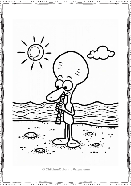 Squidward At The Beach With Clarinet Free PDF Printable