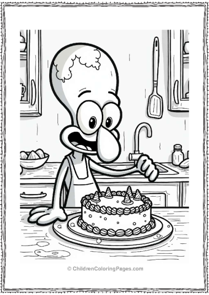 Squidward Baking A Lopsided Cake Free PDF Printable