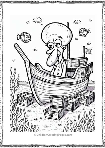 Squidward Exploring A Sunken Ship Free PDF Printable