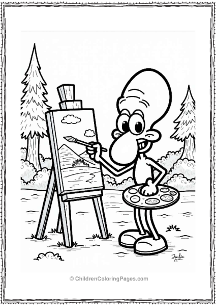 Squidward Painting A Scenic View Outdoors Free PDF Printable