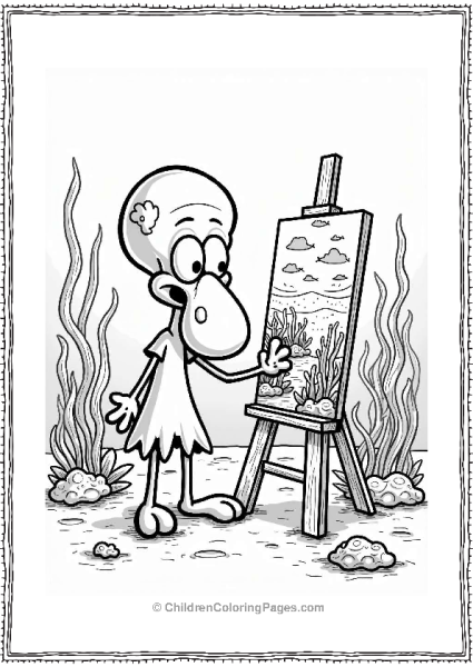 Squidward Painting Underwater Landscape Free PDF Printable