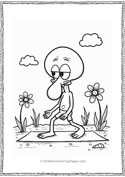 Squidward Practicing Yoga In A Peaceful Setting Free PDF Printable