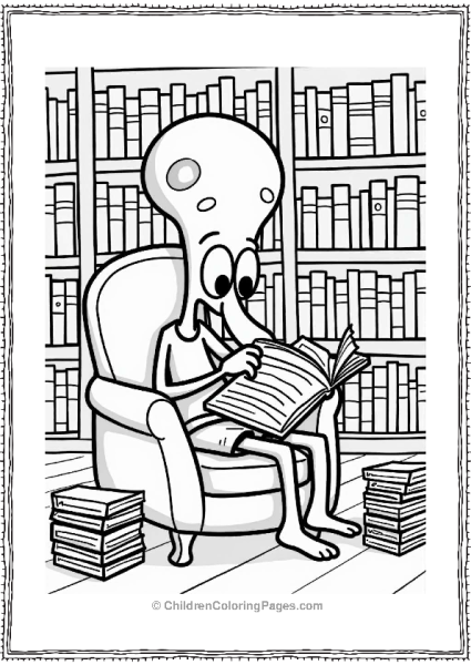 Squidward Reading In His Library Free PDF Printable