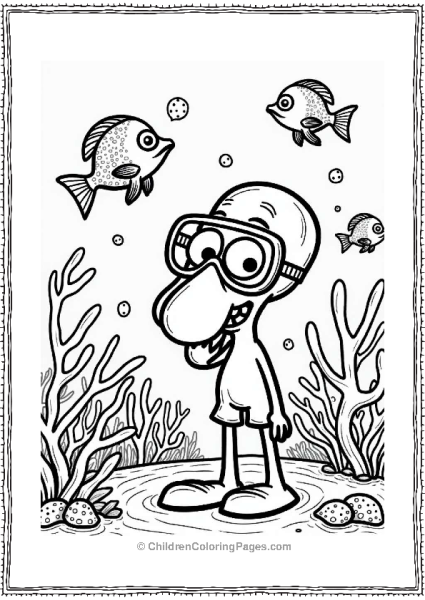 Squidward Snorkeling In A Coral Reef Free PDF Printable