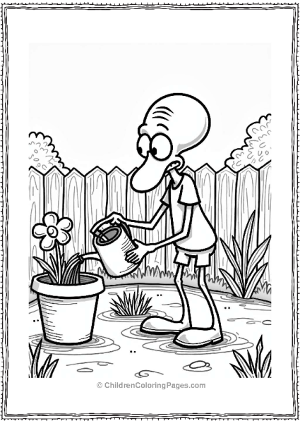 Squidward Watering His Garden Free PDF Printable