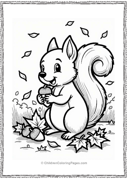 Squirrel Gathering Acorns Among Fall Leaves Free PDF Printable