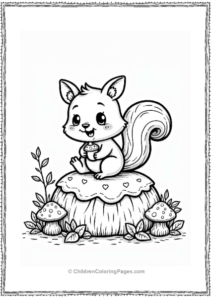 Squirrel With Acorn Among Fall Leaves Free PDF Printable