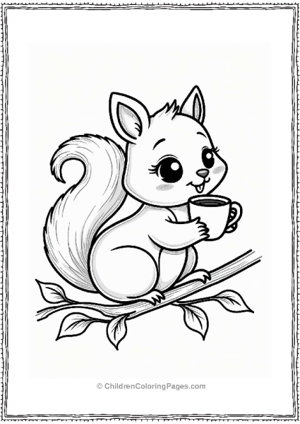 Squirrel With Coffee On A Tree Branch Free PDF Printable