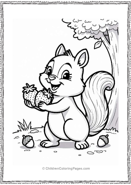 Squirrel With Strawberries In A Minimalist Scene Free PDF Printable