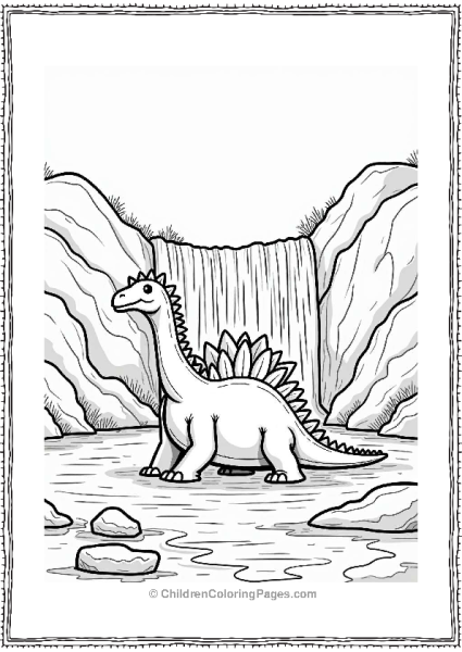 Stegosaurus By A Waterfall Free PDF Printable