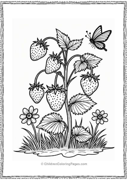 Strawberries And Butterflies Coloring Page Free PDF Printable