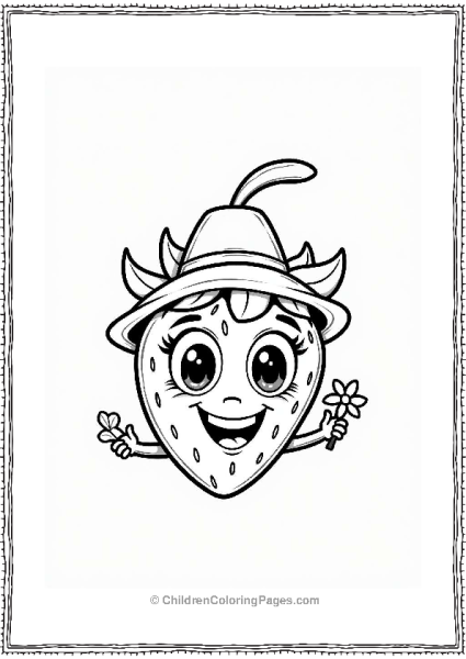 Strawberry Character With Hat And Flower Free PDF Printable