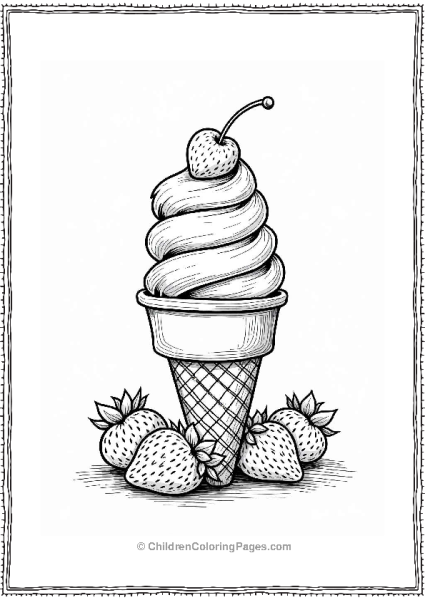 Strawberry Ice Cream Cone With Cherry Free PDF Printable