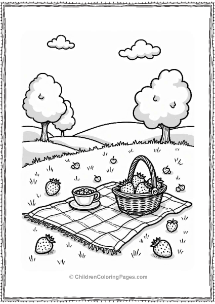 Strawberry Picnic Scene Free PDF Printable